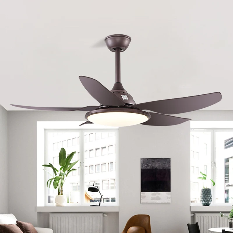 Ventilateur suspendu en métal LED de 44 pouces, éclairage traditionnel, finition café, lampe ronde semi-encastrée pour sal...