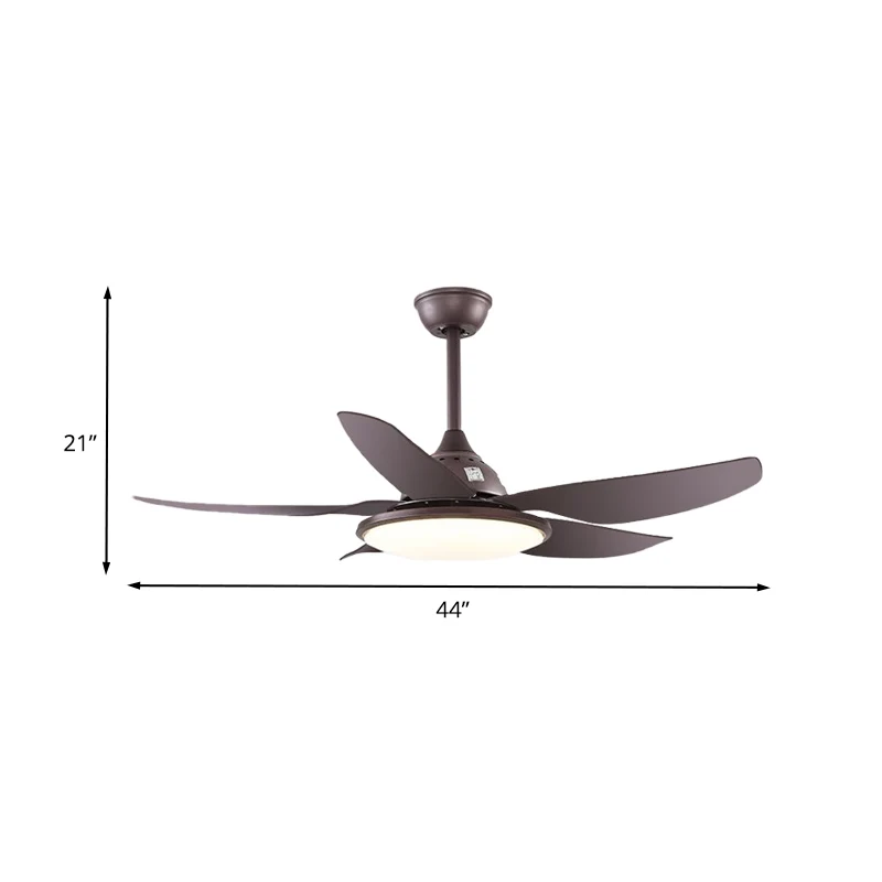 Ventilateur suspendu en métal LED de 44 pouces, éclairage traditionnel, finition café, lampe ronde semi-encastrée pour sal...