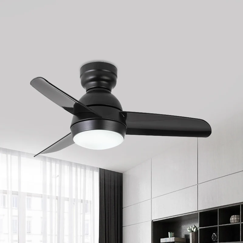 Ventilateur suspendu rond à LED, éclairage moderne, finition blanc/noir/rose, acrylique, 3 pales, lampe semi-encastrée ave...