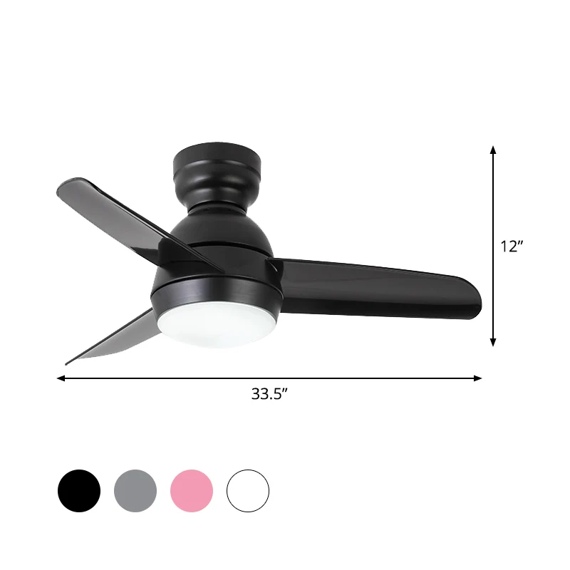 Ventilateur suspendu rond à LED, éclairage moderne, finition blanc/noir/rose, acrylique, 3 pales, lampe semi-encastrée ave...