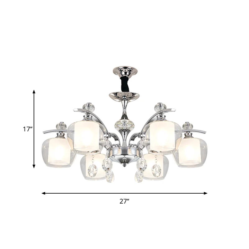 Verre clair Global Down Lighting Simple lustre chromé à 6 lumières avec brins de cristal déco Clearhalo