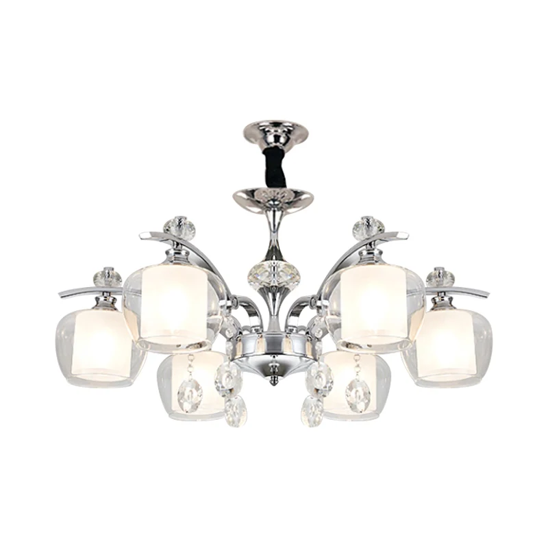 Verre clair Global Down Lighting Simple lustre chromé à 6 lumières avec brins de cristal déco Clearhalo