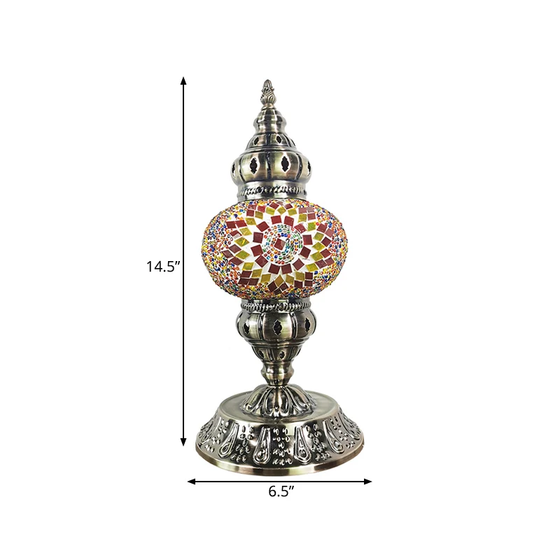 Vitrail Bronze Veilleuse Sphère 1 Lumière Lampe de Table de Style Marocain avec Base en Métal Clearhalo