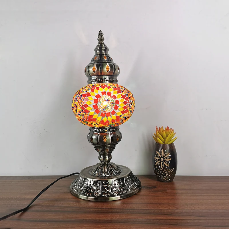 Vitrail Bronze Veilleuse Sphère 1 Lumière Lampe de Table de Style Marocain avec Base en Métal Clearhalo