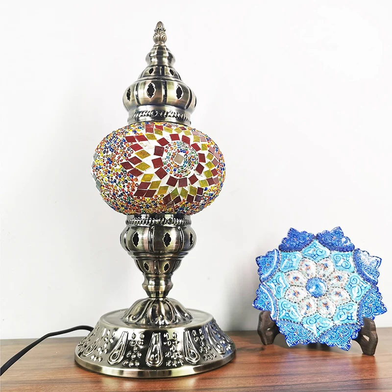 Vitrail Bronze Veilleuse Sphère 1 Lumière Lampe de Table de Style Marocain avec Base en Métal Clearhalo