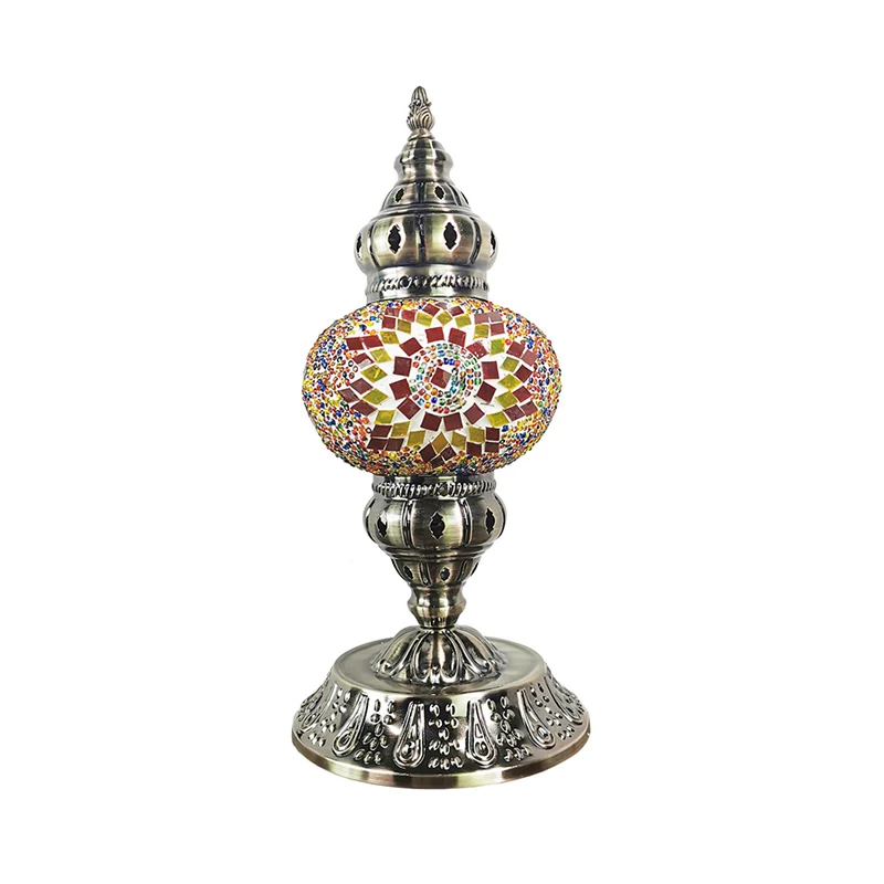 Vitrail Bronze Veilleuse Sphère 1 Lumière Lampe de Table de Style Marocain avec Base en Métal Clearhalo