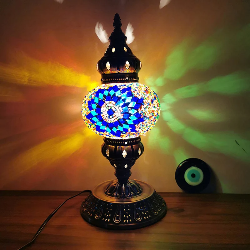 Vitrail Bronze Veilleuse Sphère 1 Lumière Lampe de Table de Style Marocain avec Base en Métal Clearhalo