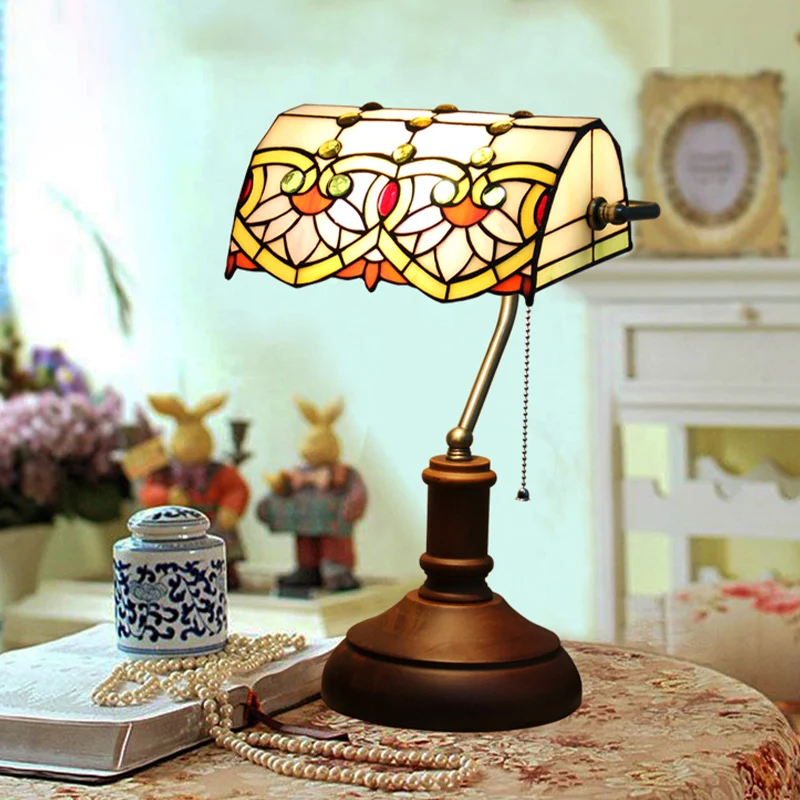Vitrail marron foncé, éclairage de table de chevet, abat-jour à bascule, 1 lumière, lampe de table méditerranéenne avec ch...