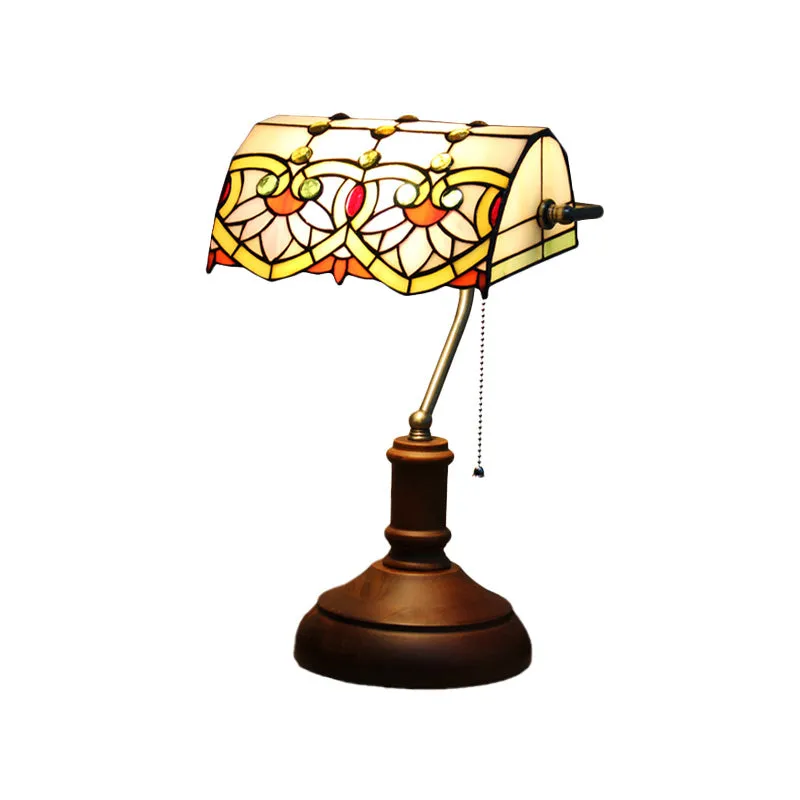 Vitrail marron foncé, éclairage de table de chevet, abat-jour à bascule, 1 lumière, lampe de table méditerranéenne avec ch...