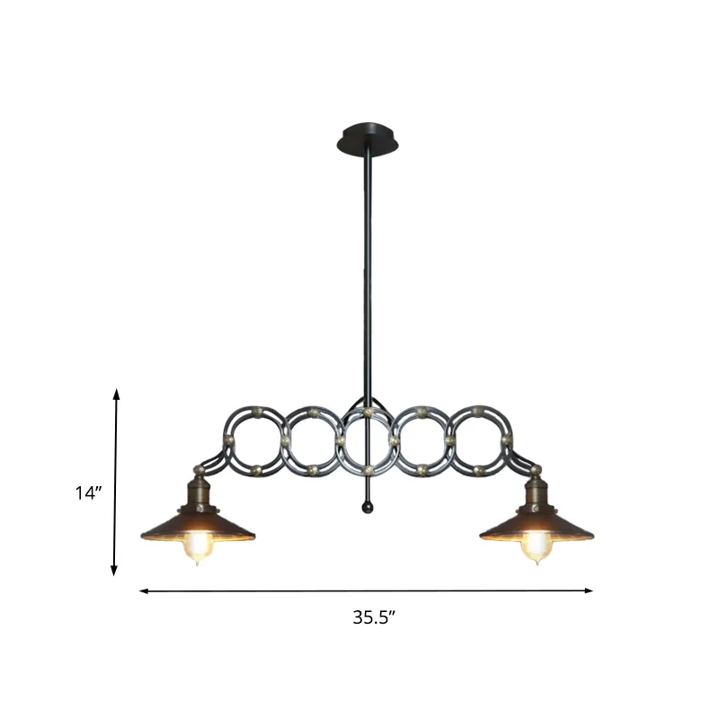 Warehouse Soucoupe Luminaire Suspendu Lampe d'îlot Métallique à 2 Lumières avec Bras Extensible en Noir Clearhalo