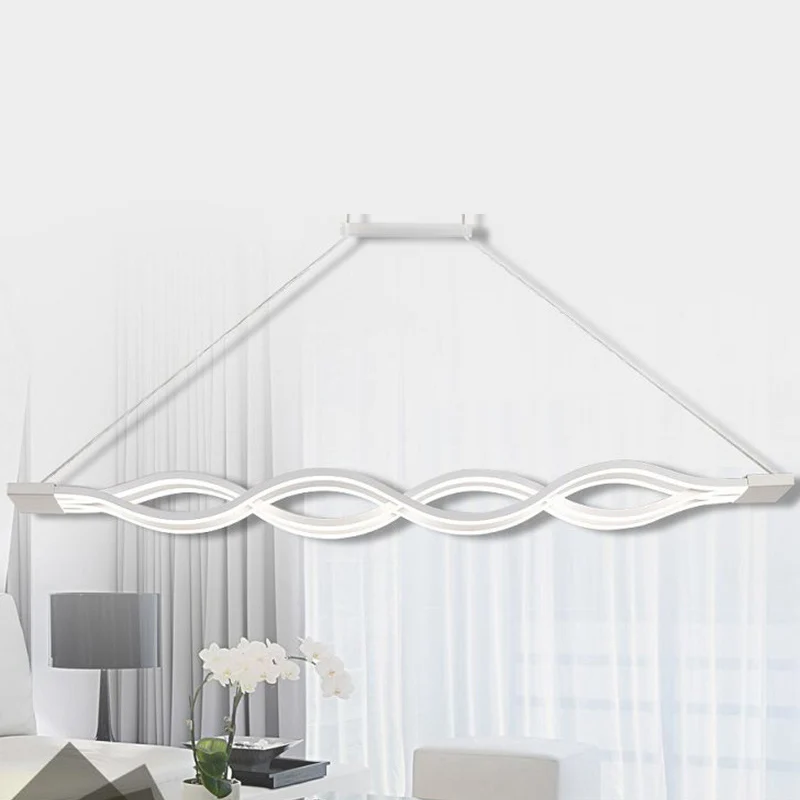 Wave Salle à manger Island Suspension en métal LED Plafonnier contemporain en blanc Clearhalo