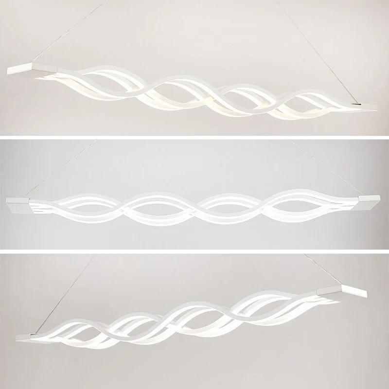 Wave Salle à manger Island Suspension en métal LED Plafonnier contemporain en blanc Clearhalo