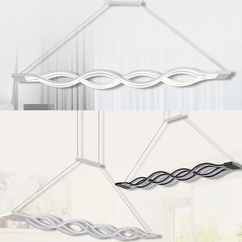 Wave Salle à manger Island Suspension en métal LED Plafonnier contemporain en blanc Clearhalo