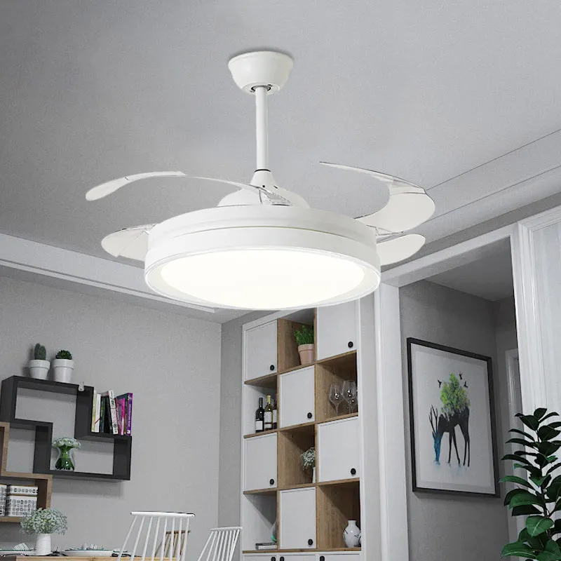 42" W White Circle Pendant Fan Light Minimalisme LED Salle à manger Semi-Montage Éclairage avec 4 pales, Mur/Télécommande/...
