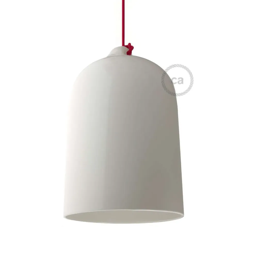 Cloche, abat-jour XL en céramique pour suspension - Fabriqué en Italie - Blanc brillant