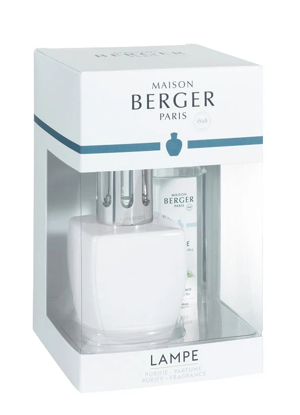 Coffret Maison Berger lampe June blanche avec recharge Thé blanc pureté 250 ml