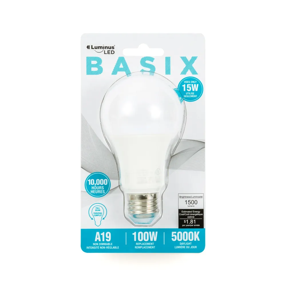 Luminus Led Basix Ampoule Lumière du Jour A19 5000K 2.36x4.2po CONGLOM