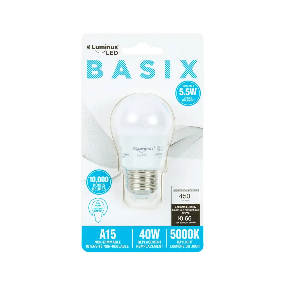 Luminus Led Basix Ampoule Lumière du Jour A15 5000K 2x3.5po CONGLOM