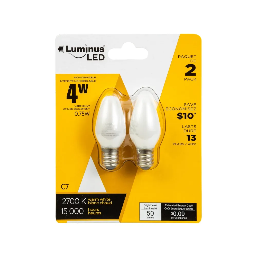 Luminus Led Basix Pqt de 2 Ampoules Blanches C7 2700K 0.8x1.9po CONGLOM