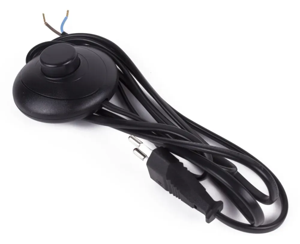 Cordon d'alimentation + fiche + interrup au pied 2 m noir
