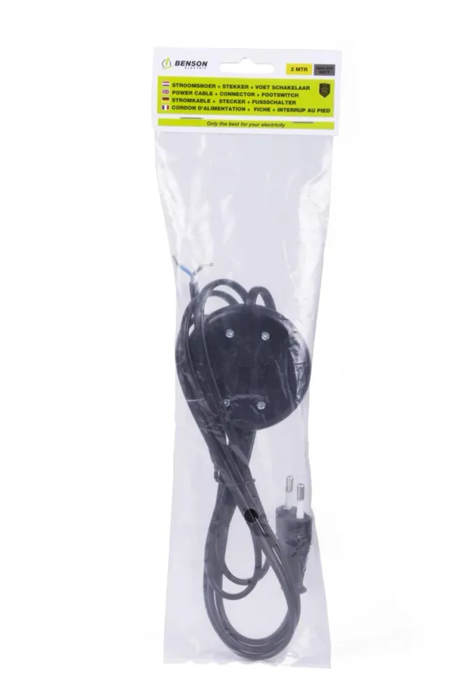 Cordon d'alimentation + fiche + interrup au pied 2 m noir