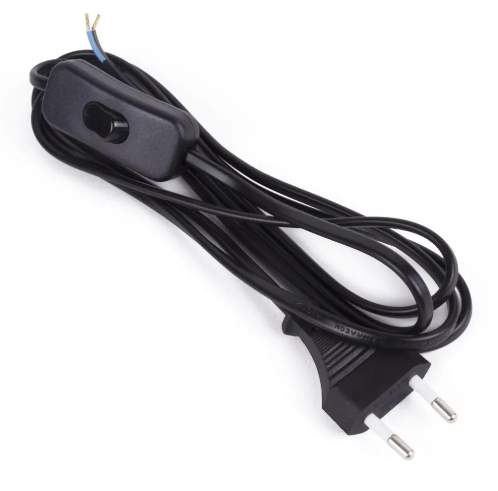 Cordon d'alimentation + fiche + interrupteur 2 m noir