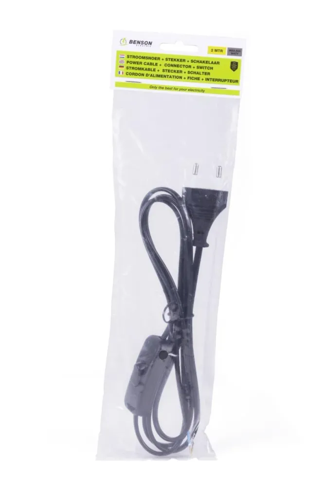 Cordon d'alimentation + fiche + interrupteur 2 m noir