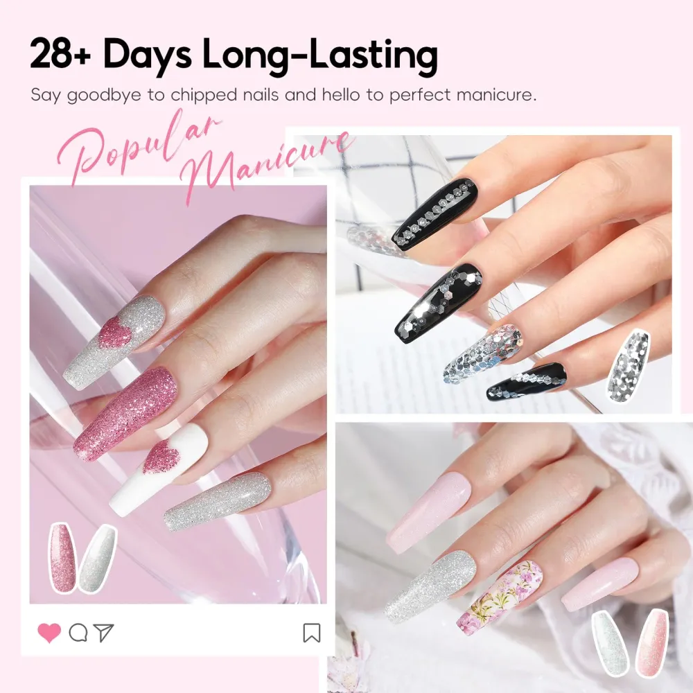 COSCELIA Kit Acrylique Débutants 58 Pièces – Poudres Transparentes, Rose et Blanc, Lampe UV et Foret à Ongles