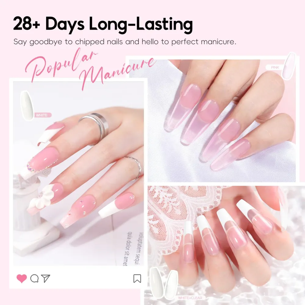COSCELIA Kit Acrylique Débutants 58 Pièces – Poudres Transparentes, Rose et Blanc, Lampe UV et Foret à Ongles