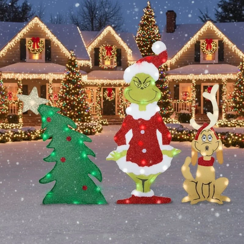 TWINKLON – Décoration de jardin festive Grinch avec éclairage LED pour une ambiance de Noël en extérieur A Cozey Maison