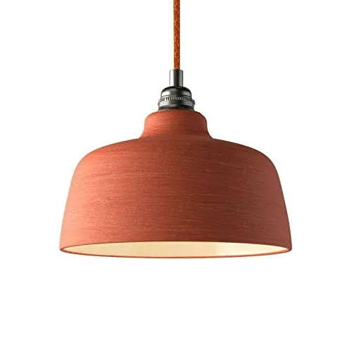 Suspension fabriquée en Italie avec câble Textile, Abat-Jour Coupe en céramique et Finition en métal - sans Ampoule, Rouge...