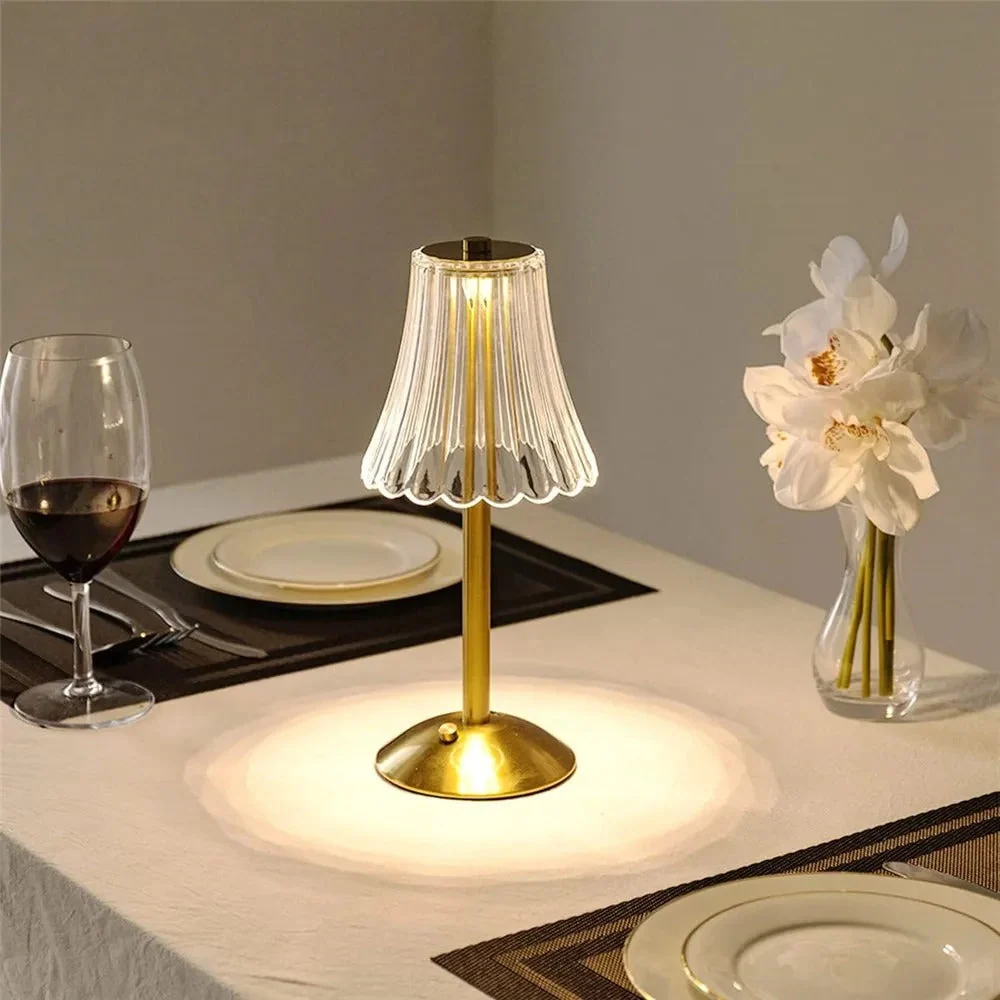 CristalLumi - Lampe de Bureau Rechargeable en Cristal, Dimmable et Douce pour les Yeux