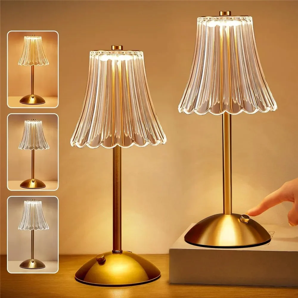 CristalLumi - Lampe de Bureau Rechargeable en Cristal, Dimmable et Douce pour les Yeux