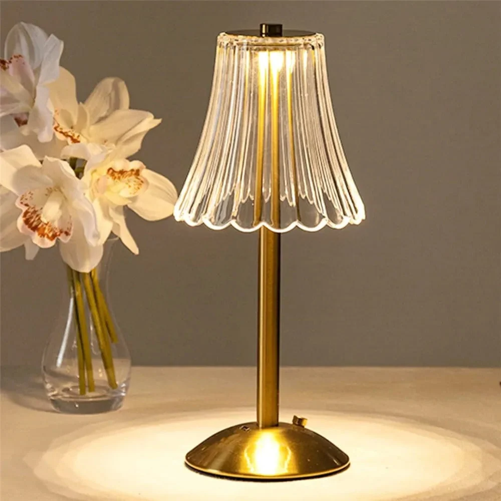 CristalLumi - Lampe de Bureau Rechargeable en Cristal, Dimmable et Douce pour les Yeux