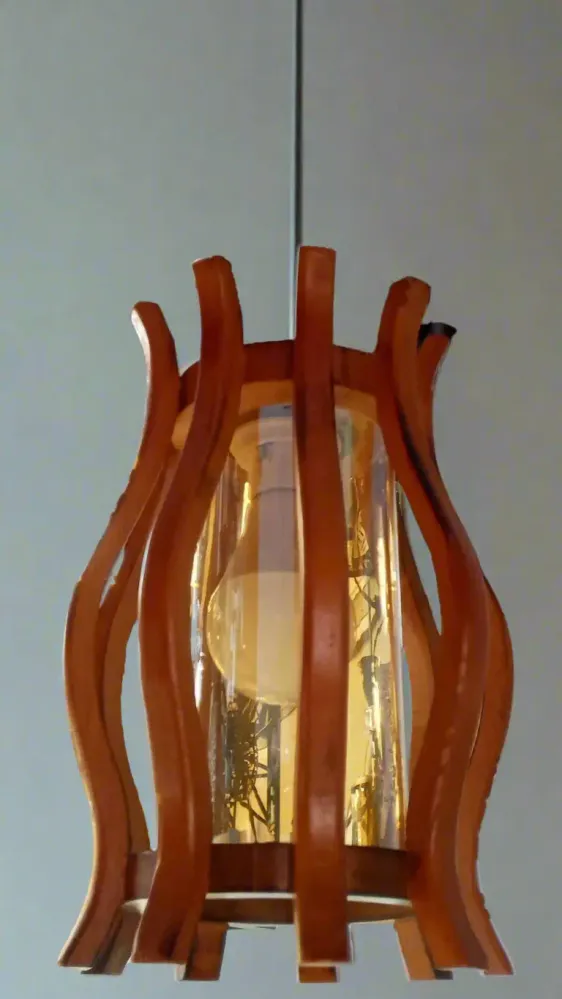 Cylindrical Glass Shade Lamp Wooden Frame