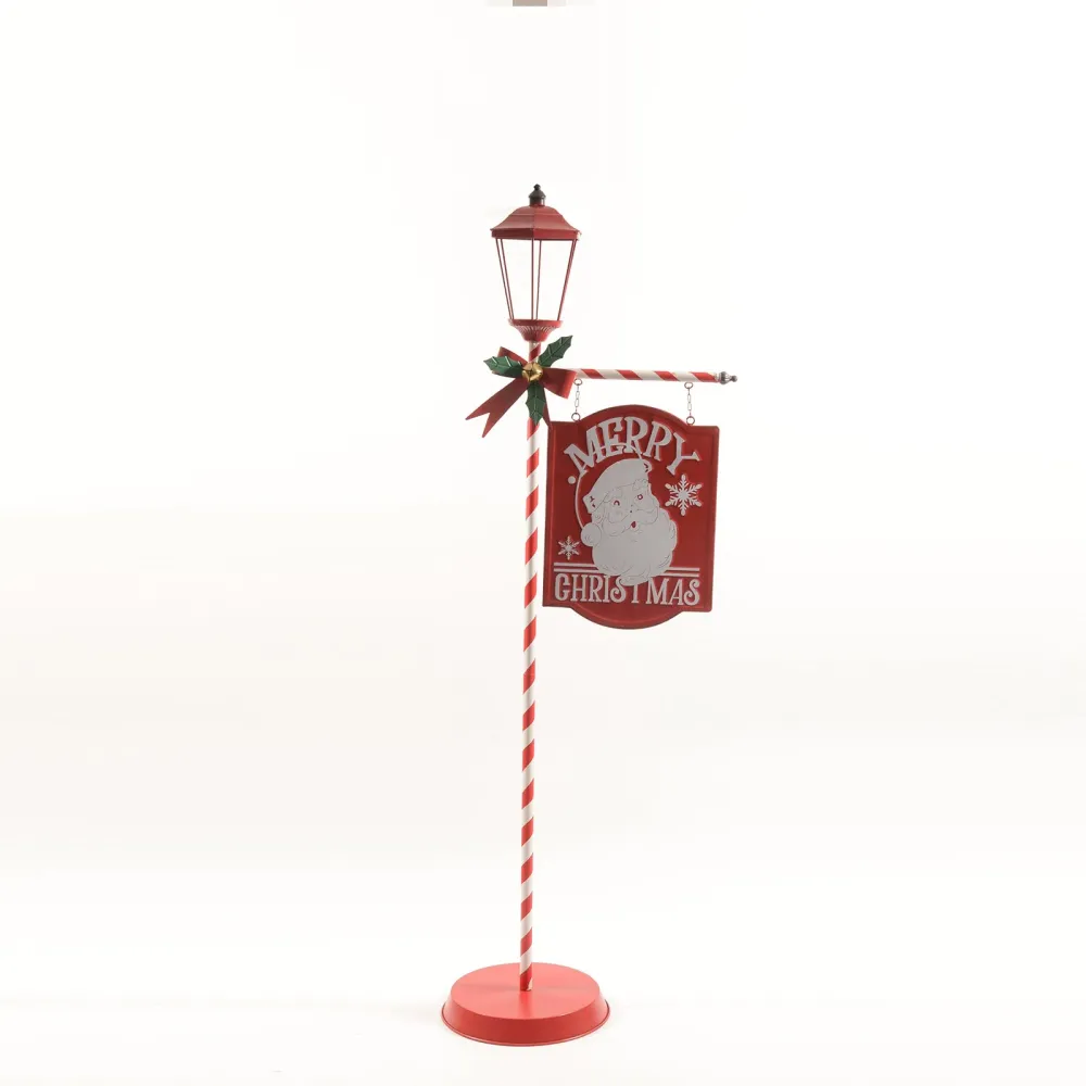 Décoration lampadaire de Noël avec plaque métallique de 152 cm de haut