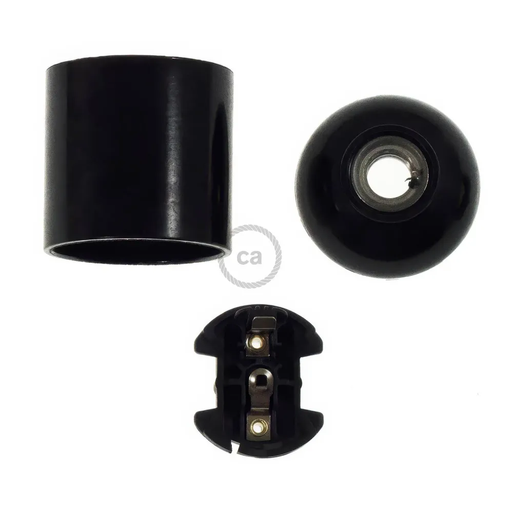 Douille E26 en bakélite phénolique à bord lisse - Noire