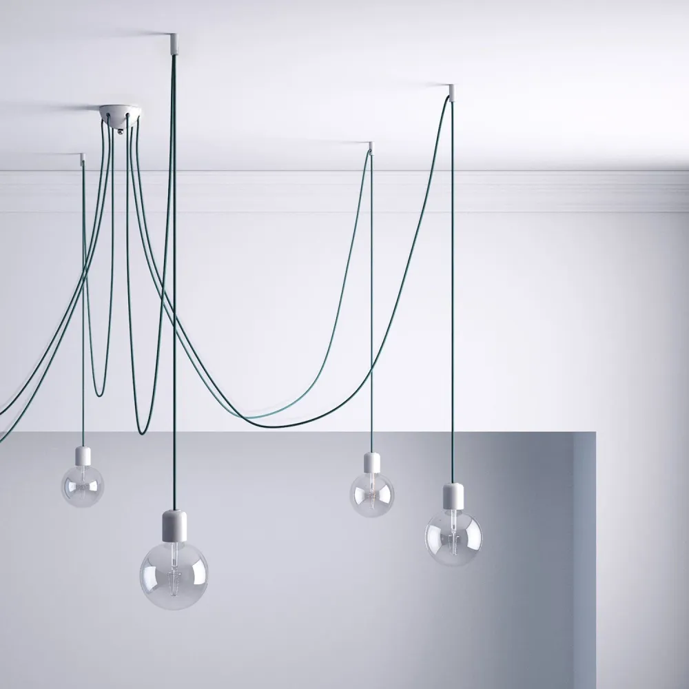 Déport de suspension, crochet de plafond pour câble électrique textile avec arrêt - Blanc