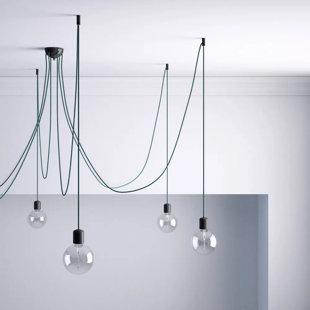 Déport de suspension, crochet de plafond pour câble électrique textile avec arrêt - Noir