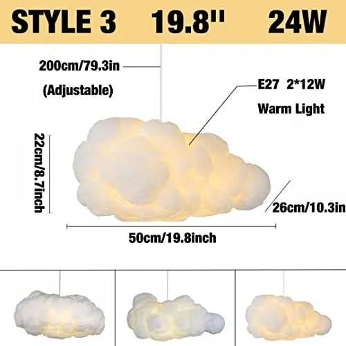Créatif 3D Nuage Pendentif Lumière PVC Coton Nuage Abat-Jour Lustre Nuage Plafonnier Plafonnier Pour Salle À Manger, Salon...