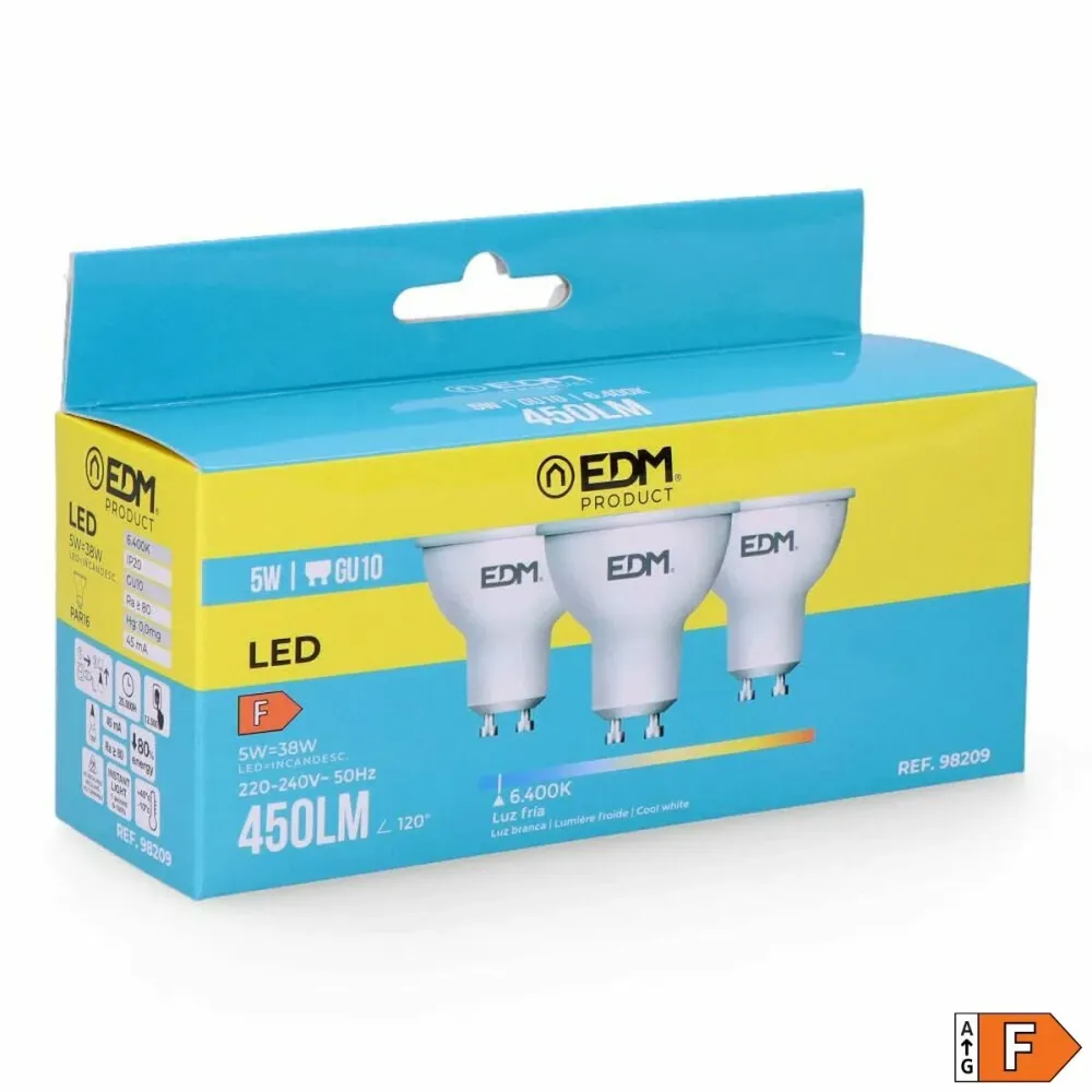 Pack de 3 ampoules LED EDM 98209 F 5 W 45 W 38 W GU10 450 lm Ø 5 x 5,5 cm (6400 K) EDM Product