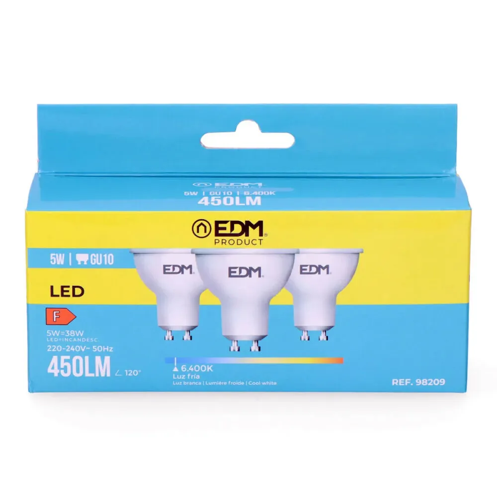 Pack de 3 ampoules LED EDM 98209 F 5 W 45 W 38 W GU10 450 lm Ø 5 x 5,5 cm (6400 K) EDM Product