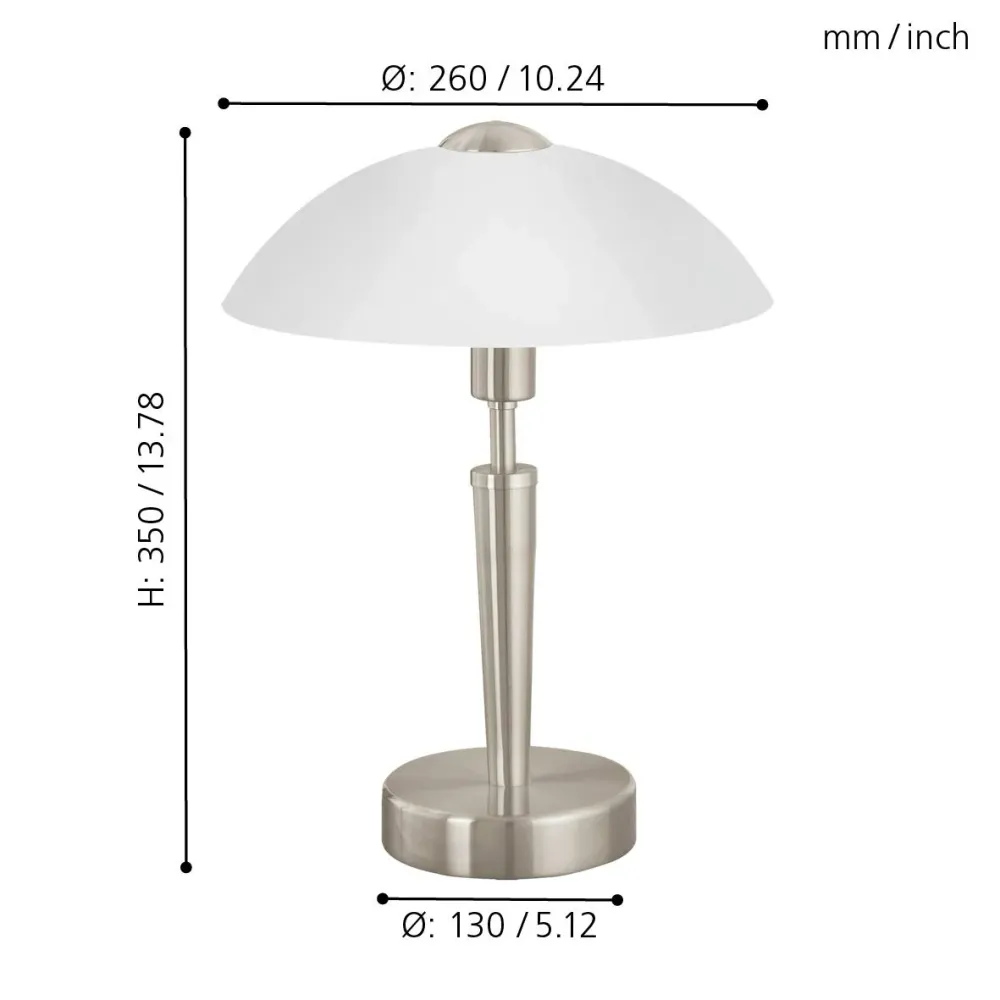 Eglo Lampe à poser SOLO 1, 1 lampe de table à flamme, matériau : acier, couleur : nickel mat, verre : blanc satiné, douill...
