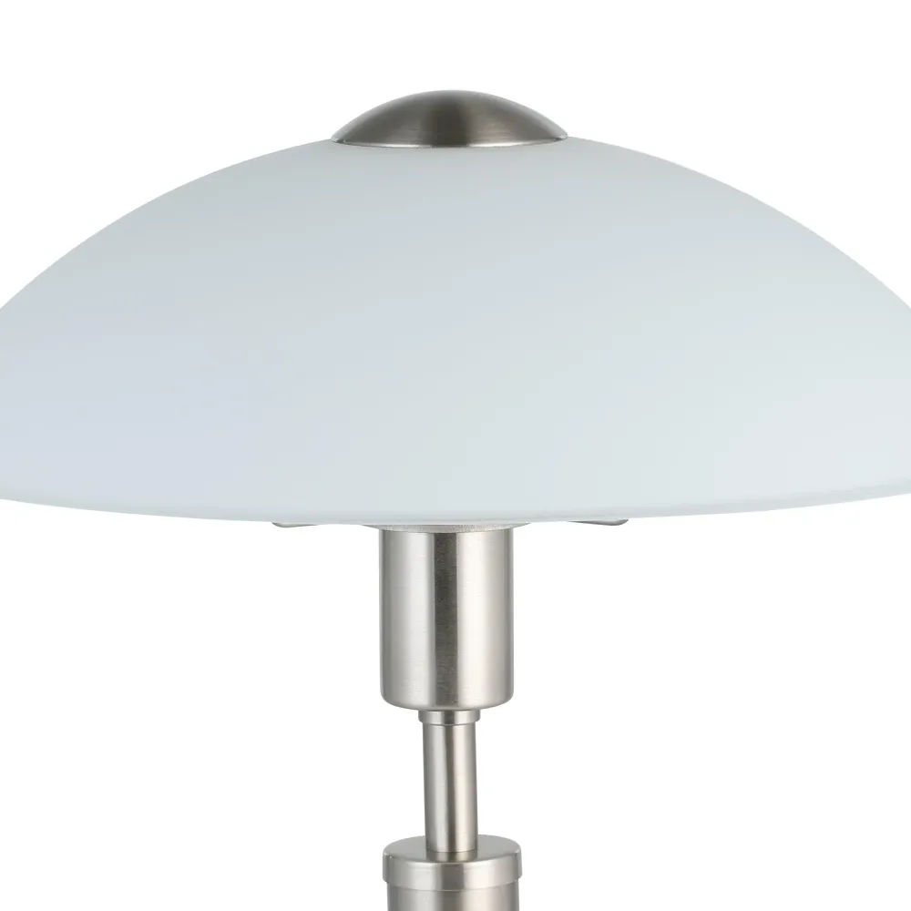Eglo Lampe à poser SOLO 1, 1 lampe de table à flamme, matériau : acier, couleur : nickel mat, verre : blanc satiné, douill...