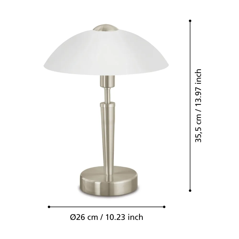 Eglo Lampe à poser SOLO 1, 1 lampe de table à flamme, matériau : acier, couleur : nickel mat, verre : blanc satiné, douill...