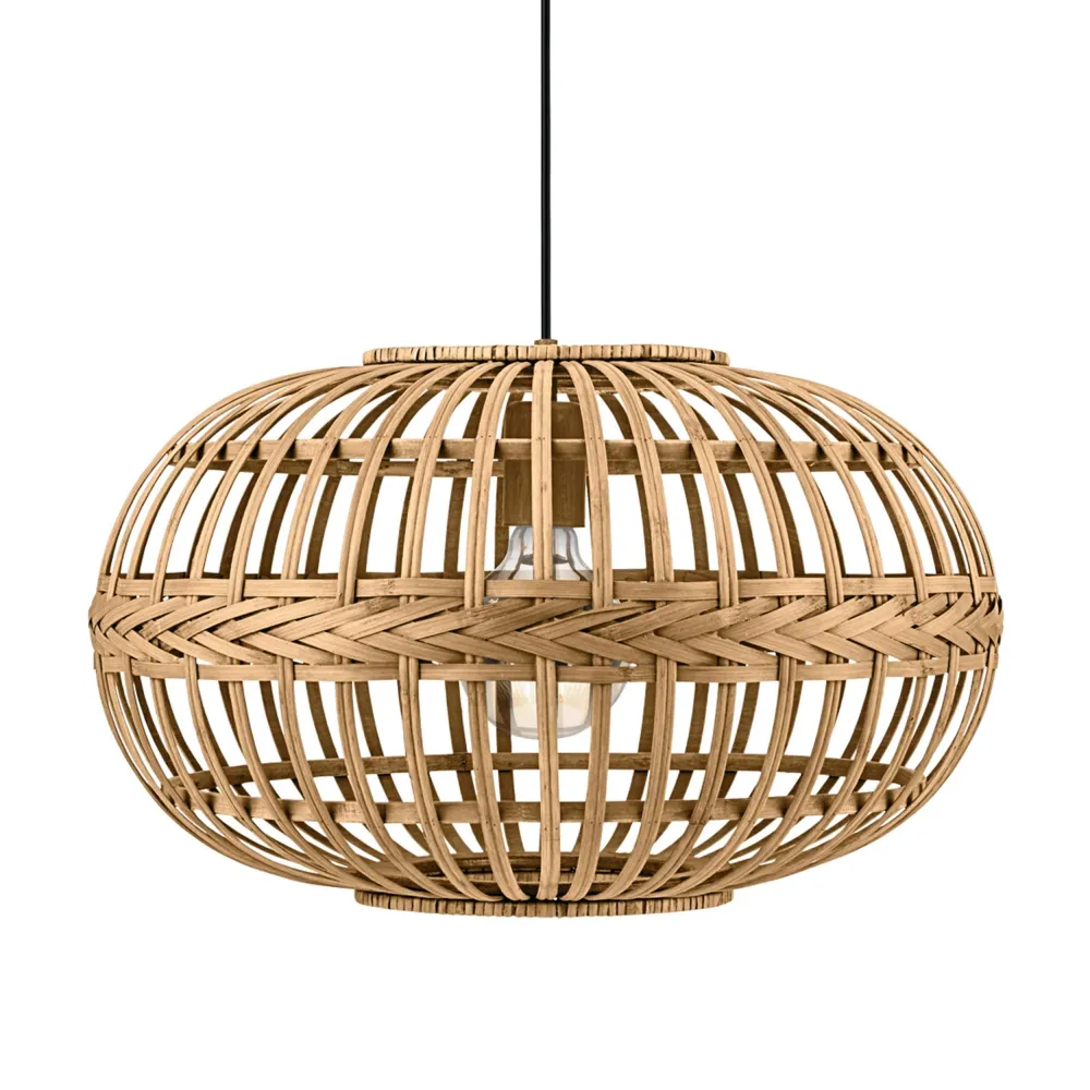 EGLO Suspension luminaire Amsfield, lustre vintage et boho en acier et bois naturel, lampe suspendue pour table à manger e...