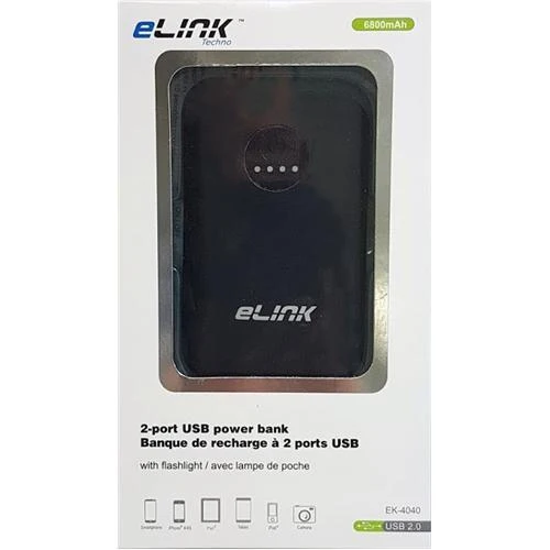 eLink Powerbank 2 Ports USB Avec Lampe De Poche 6800Mah