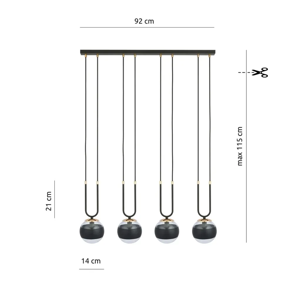 Lampe à suspension GLAM 4L, D14 noir, E14 Emibig