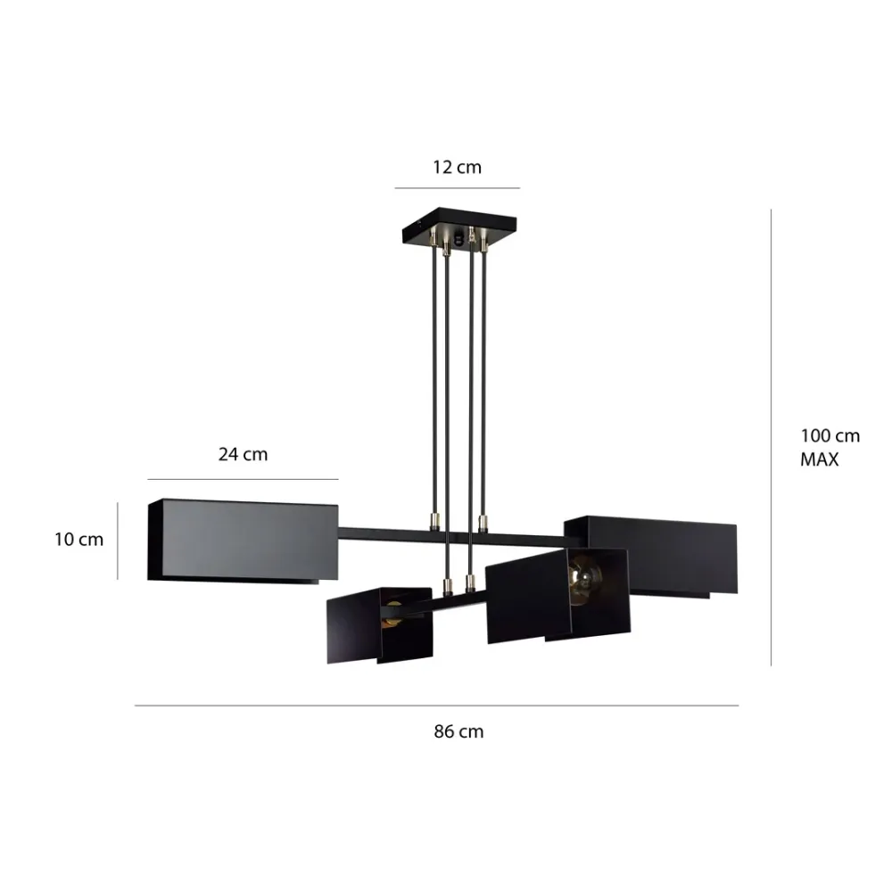 Lampe à suspension TOLOS 4L, noire, E27 Emibig