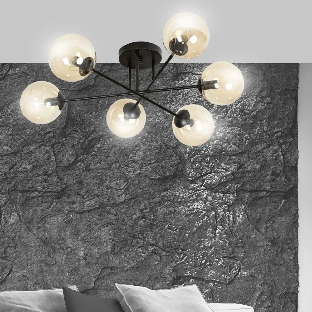 Plafonnier BRENDI 6L, D14 noir, E14 Emibig